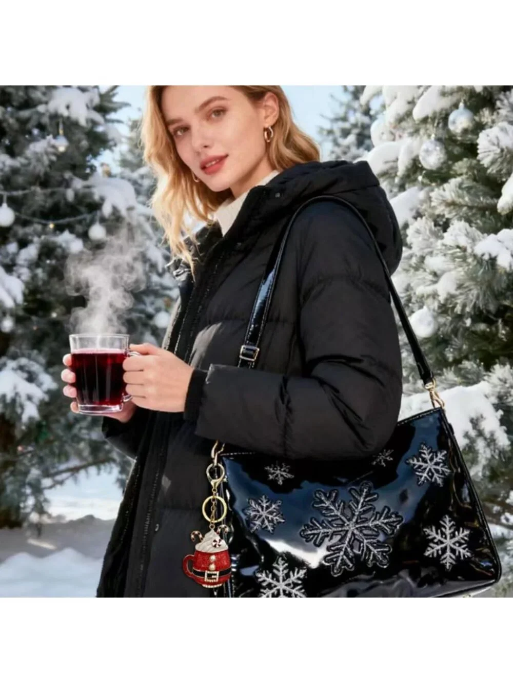 Festive Christmas Tree Nutcracker Bag Charm Keychain for Women - Holiday Gift